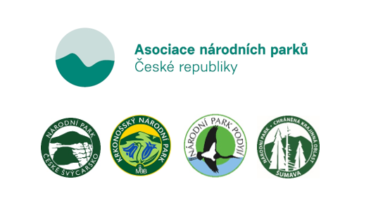 Lišta s logy Asociace národních parků České republiky a jednotlivých národních parků