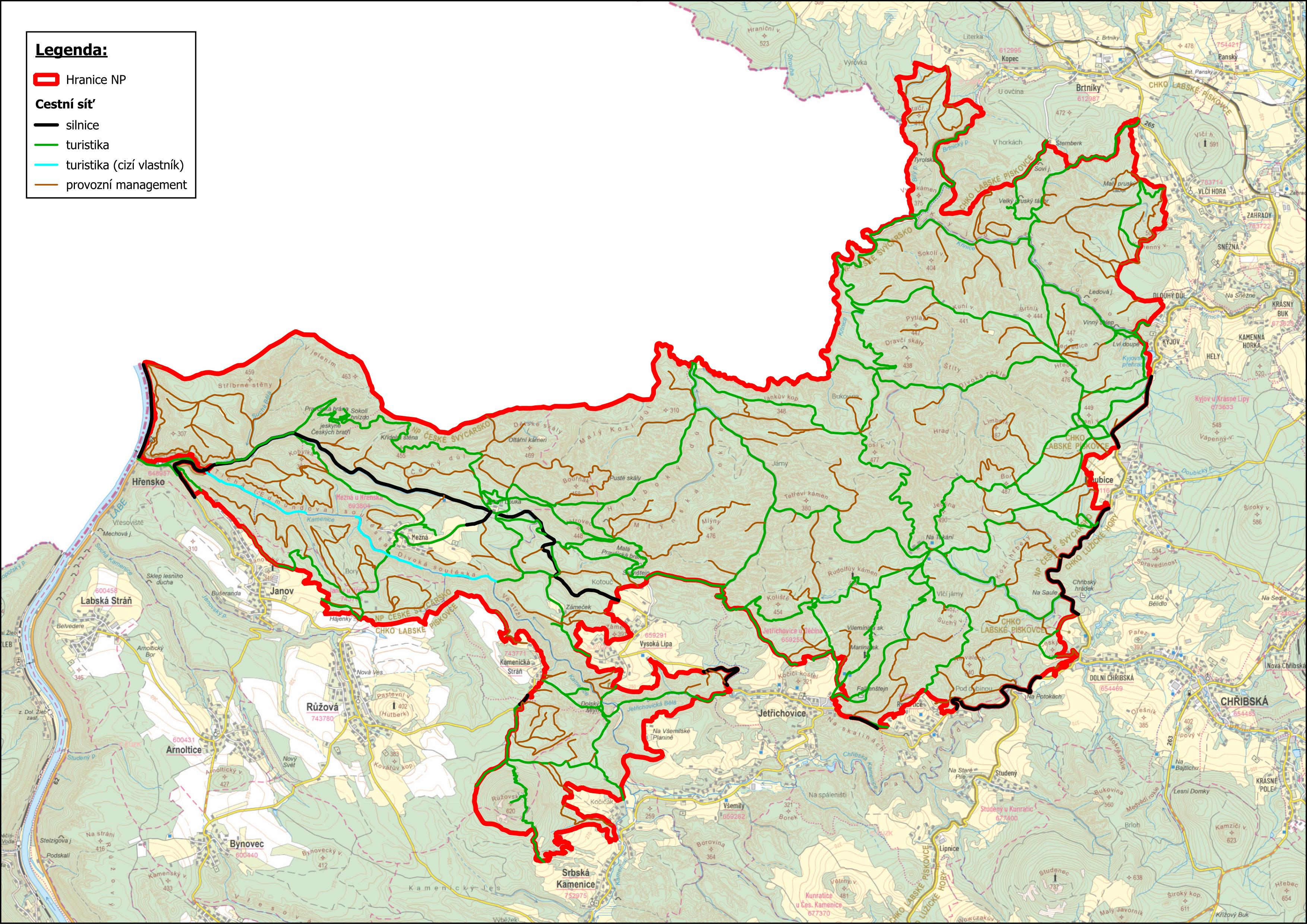 Mapa cest s garantovaným zajištěním průchodnosti. Grafika: Radek Tekeljak